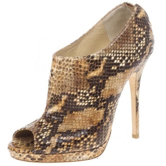 Jimmy Choo Womens Peep Toe Snakeskin Glint Ankle Booties Brown Size 38.5 8.5 - Picture 1 of 9
